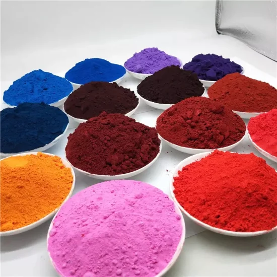 Oxyde de fer à haute teneur en fer rouge/jaune/vert/bleu/noir/violet/marron poudre pigments en poudre d'hématite pour